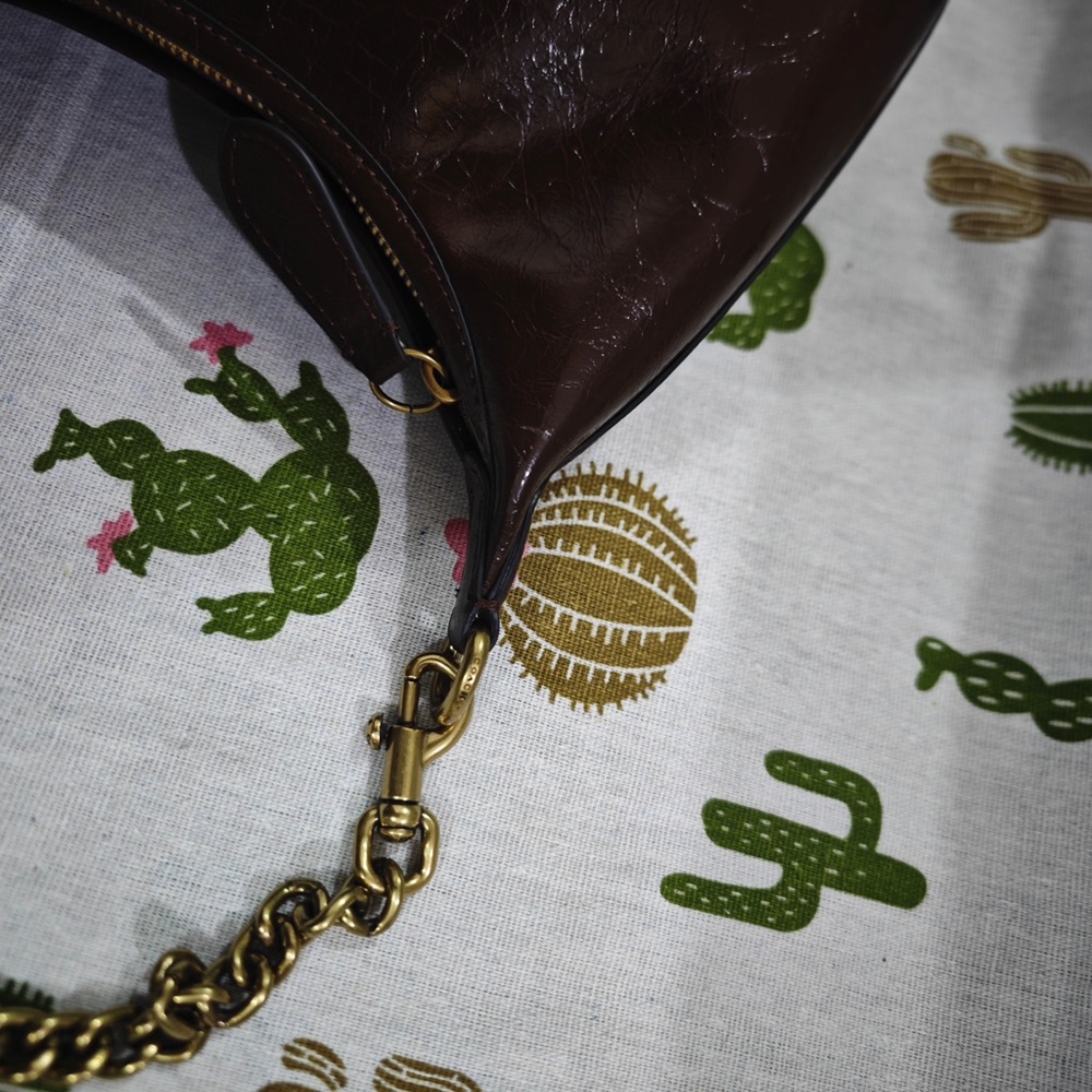 Coach Dark Brown Patent Leather Shoulder Bag with Gold Hardware - Picture 6 of 9